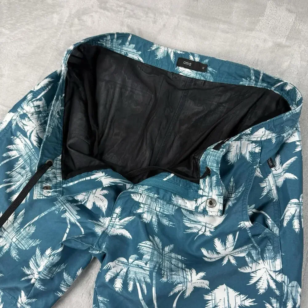 Onia Charles 7"Short Swim Trunks Men 32 Palm Tree Print Teal Mesh Tropical Beach - Picture 4 of 9